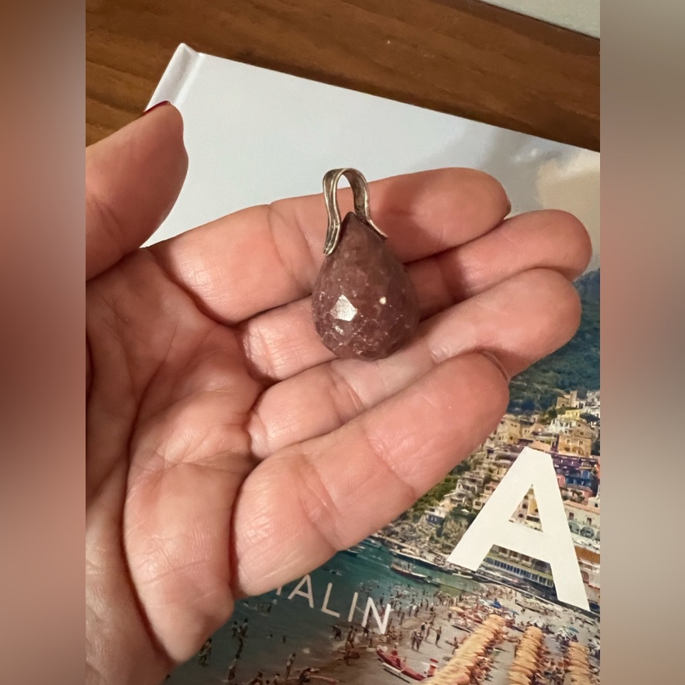 Vintage Natural strawberry jasper stone & sterling silver pendant.